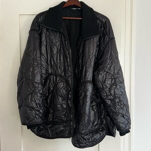 Zara Black Textured Coat with Ribbed Collar